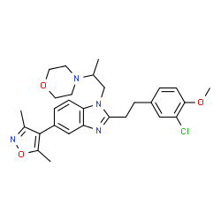 ChemSpider 2D Image | 2-[2-(3-Chloro-4-methoxyphenyl)ethyl]-5-(3,5-dimethyl-1,2-oxazol-4-yl)-1-[2-(4-morpholinyl)propyl]-1H-benzimidazole | C28H33ClN4O3
