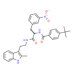 ChemSpider 2D Image | N-[3-{[2-(2-Methyl-1H-indol-3-yl)ethyl]amino}-1-(3-nitrophenyl)-3-oxo-1-propen-2-yl]-4-(2-methyl-2-propanyl)benzamide | C31H32N4O4