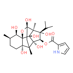 ChemSpider 2D Image | (1R,2R,3R,6S,7S,9S,10S,11S,12R,13S,14R)-2,6,9,11,13,14-Hexahydroxy-11-isopropyl-3,7,10-trimethyl-15-oxapentacyclo[7.5.1.0~1,6~.0~7,13~.0~10,14~]pentadec-12-yl 1H-pyrrole-2-carboxylate | C25H35NO9