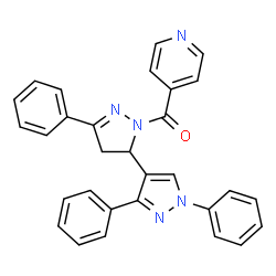 ChemSpider 2D Image | 4-Pyridinyl(1',3',5-triphenyl-3,4-dihydro-1'H,2H-3,4'-bipyrazol-2-yl)methanone | C30H23N5O