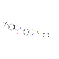ChemSpider 2D Image | 4-(2-Methyl-2-propanyl)-N-(2-{[4-(2-methyl-2-propanyl)benzyl]sulfanyl}-1,3-benzothiazol-6-yl)benzamide | C29H32N2OS2