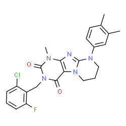 ChemSpider 2D Image | 3-(2-Chloro-6-fluorobenzyl)-9-(3,4-dimethylphenyl)-1-methyl-6,7,8,9-tetrahydropyrimido[2,1-f]purine-2,4(1H,3H)-dione | C24H23ClFN5O2