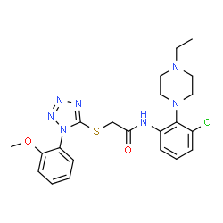 ChemSpider 2D Image | N-[3-Chloro-2-(4-ethyl-1-piperazinyl)phenyl]-2-{[1-(2-methoxyphenyl)-1H-tetrazol-5-yl]sulfanyl}acetamide | C22H26ClN7O2S