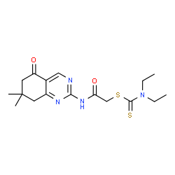 ChemSpider 2D Image | 2-[(7,7-Dimethyl-5-oxo-5,6,7,8-tetrahydro-2-quinazolinyl)amino]-2-oxoethyl diethylcarbamodithioate | C17H24N4O2S2