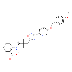 ChemSpider 2D Image | methyl 2-[3-(3-{5-[(4-methoxyphenyl)methoxy]pyridin-2-yl}-1,2,4-oxadiazol-5-yl)-2,2-dimethylpropanamido]cyclohex-1-ene-1-carboxylate | C28H32N4O6