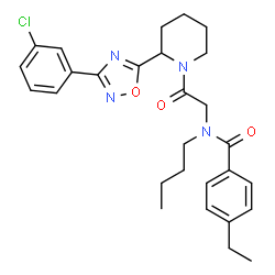 ChemSpider 2D Image | N-Butyl-N-(2-{2-[3-(3-chlorophenyl)-1,2,4-oxadiazol-5-yl]-1-piperidinyl}-2-oxoethyl)-4-ethylbenzamide | C28H33ClN4O3