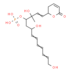 ChemSpider 2D Image | 3,6,13-Trihydroxy-3-methyl-1-(6-oxo-3,6-dihydro-2H-pyran-2-yl)-1,7,9,11-tridecatetraen-4-yl dihydrogen phosphate | C19H27O9P