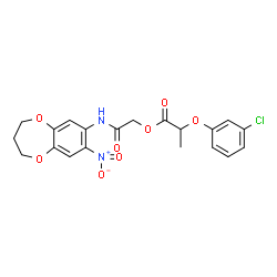 ChemSpider 2D Image | 2-[(8-Nitro-3,4-dihydro-2H-1,5-benzodioxepin-7-yl)amino]-2-oxoethyl 2-(3-chlorophenoxy)propanoate | C20H19ClN2O8