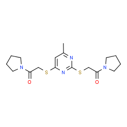 ChemSpider 2D Image | 2,2'-[(6-Methyl-2,4-pyrimidinediyl)disulfanediyl]bis[1-(1-pyrrolidinyl)ethanone] | C17H24N4O2S2