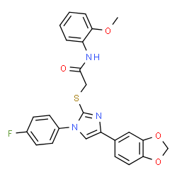 ChemSpider 2D Image | 2-{[4-(1,3-Benzodioxol-5-yl)-1-(4-fluorophenyl)-1H-imidazol-2-yl]sulfanyl}-N-(2-methoxyphenyl)acetamide | C25H20FN3O4S