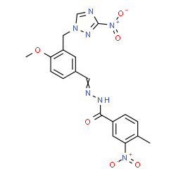 ChemSpider 2D Image | N'-{4-Methoxy-3-[(3-nitro-1H-1,2,4-triazol-1-yl)methyl]benzylidene}-4-methyl-3-nitrobenzohydrazide | C19H17N7O6