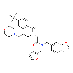 ChemSpider 2D Image | N-{2-[(1,3-Benzodioxol-5-ylmethyl)(2-furylmethyl)amino]-2-oxoethyl}-4-(2-methyl-2-propanyl)-N-[3-(4-morpholinyl)propyl]benzamide | C33H41N3O6