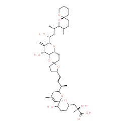 ChemSpider 2D Image | (2S)-2-Hydroxy-3-[(2S)-5-hydroxy-8-{(2R)-4-[(4a'R,8'R)-8'-hydroxy-6'-{(3S)-1-hydroxy-3-[(6S)-3-methyl-1,7-dioxaspiro[5.5]undec-2-yl]butyl}-7'-methyleneoctahydro-3H,3'H-spiro[furan-2,2'-pyrano[3,2-b]py
ran]-5-yl]-3-buten-2-yl}-10-methyl-1,7-dioxaspiro[5.5]undec-10-en-2-yl]-2-methylpropanoic acid | C44H68O13