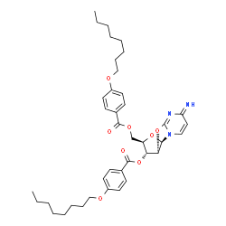 ChemSpider 2D Image | (2R,3R,3aR,9aR)-6-Imino-2-({[4-(octyloxy)benzoyl]oxy}methyl)-2,3,3a,9a-tetrahydro-6H-furo[2',3':4,5][1,3]oxazolo[3,2-a]pyrimidin-3-yl 4-(octyloxy)benzoate | C39H51N3O8