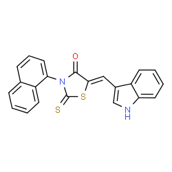 ChemSpider 2D Image | (5Z)-5-(1H-Indol-3-ylmethylene)-3-(1-naphthyl)-2-thioxo-1,3-thiazolidin-4-one | C22H14N2OS2
