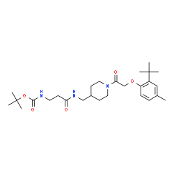 ChemSpider 2D Image | 2-Methyl-2-propanyl (3-{[(1-{[4-methyl-2-(2-methyl-2-propanyl)phenoxy]acetyl}-4-piperidinyl)methyl]amino}-3-oxopropyl)carbamate | C27H43N3O5
