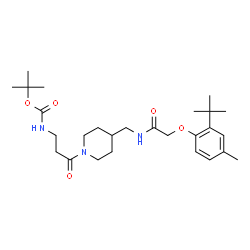 ChemSpider 2D Image | 2-Methyl-2-propanyl (3-{4-[({[4-methyl-2-(2-methyl-2-propanyl)phenoxy]acetyl}amino)methyl]-1-piperidinyl}-3-oxopropyl)carbamate | C27H43N3O5