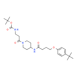 ChemSpider 2D Image | 2-Methyl-2-propanyl {3-[4-({4-[4-(2-methyl-2-propanyl)phenoxy]butanoyl}amino)-1-piperidinyl]-3-oxopropyl}carbamate | C27H43N3O5