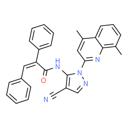 ChemSpider 2D Image | (2Z)-N-[4-Cyano-1-(4,8-dimethyl-2-quinolinyl)-1H-pyrazol-5-yl]-2,3-diphenylacrylamide | C30H23N5O