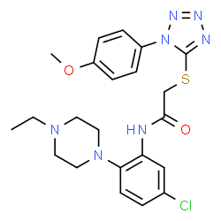 ChemSpider 2D Image | N-[5-Chloro-2-(4-ethyl-1-piperazinyl)phenyl]-2-{[1-(4-methoxyphenyl)-1H-tetrazol-5-yl]sulfanyl}acetamide | C22H26ClN7O2S
