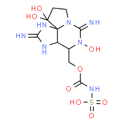 ChemSpider 2D Image | {[(5,10,10-Trihydroxy-2,6-diiminooctahydro-1H,8H-pyrrolo[1,2-c]purin-4-yl)methoxy]carbonyl}sulfamic acid | C10H17N7O8S