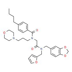 ChemSpider 2D Image | N-{2-[(1,3-Benzodioxol-5-ylmethyl)(2-furylmethyl)amino]-2-oxoethyl}-4-butyl-N-[3-(4-morpholinyl)propyl]benzamide | C33H41N3O6