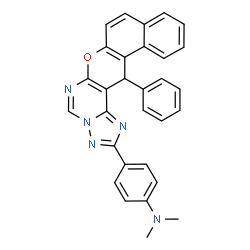 ChemSpider 2D Image | N,N-Dimethyl-4-(14-phenyl-14H-benzo[5,6]chromeno[3,2-e][1,2,4]triazolo[1,5-c]pyrimidin-2-yl)aniline | C30H23N5O