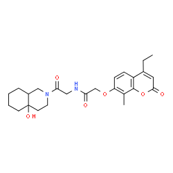 ChemSpider 2D Image | 2-[(4-Ethyl-8-methyl-2-oxo-2H-chromen-7-yl)oxy]-N-[2-(4a-hydroxyoctahydro-2(1H)-isoquinolinyl)-2-oxoethyl]acetamide | C25H32N2O6