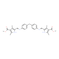 ChemSpider 2D Image | Dimethyl 5,5'-[methylenebis(4,1-phenylenenitrilomethylylidene)]bis(2,4-dimethyl-1H-pyrrole-3-carboxylate) | C31H32N4O4