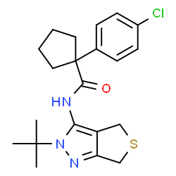 ChemSpider 2D Image | 1-(4-Chlorophenyl)-N-[2-(2-methyl-2-propanyl)-2,6-dihydro-4H-thieno[3,4-c]pyrazol-3-yl]cyclopentanecarboxamide | C21H26ClN3OS