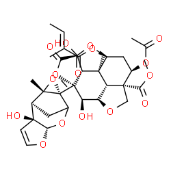 ChemSpider 2D Image | Dimethyl (2aR,3S,4S,4aR,5S,7aS,8S,10R,10aS,10bR)-10-acetoxy-3,5-dihydroxy-4-[(1S,2S,6S,9R,11S)-2-hydroxy-11-methyl-5,7,10-trioxatetracyclo[6.3.1.0~2,6~.0~9,11~]dodec-3-en-9-yl]-4-methyl-8-{[(2E)-2-met
hyl-2-butenoyl]oxy}octahydro-1H-furo[3',4':4,4a]naphtho[1,8-bc]furan-5,10a(8H)-dicarboxylate | C35H44O16