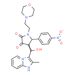 ChemSpider 2D Image | 3-(Hydroxy{1-[2-(4-morpholinyl)ethyl]-2-(4-nitrophenyl)-4,5-dioxo-3-pyrrolidinylidene}methyl)-2-methyl-1H-imidazo[1,2-a]pyridin-4-ium | C25H26N5O6