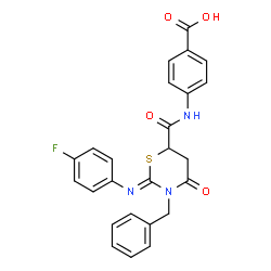 ChemSpider 2D Image | 4-[({(2Z)-3-Benzyl-2-[(4-fluorophenyl)imino]-4-oxo-1,3-thiazinan-6-yl}carbonyl)amino]benzoic acid | C25H20FN3O4S