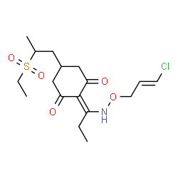 ChemSpider 2D Image | 2-[1-({[(2E)-3-Chloro-2-propen-1-yl]oxy}amino)propylidene]-5-[2-(ethylsulfonyl)propyl]-1,3-cyclohexanedione | C17H26ClNO5S