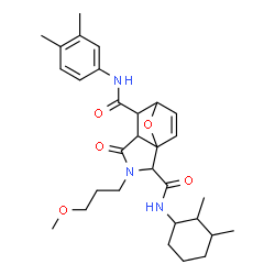ChemSpider 2D Image | N~2~-(2,3-Dimethylcyclohexyl)-N~6~-(3,4-dimethylphenyl)-3-(3-methoxypropyl)-4-oxo-10-oxa-3-azatricyclo[5.2.1.0~1,5~]dec-8-ene-2,6-dicarboxamide | C30H41N3O5