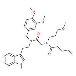 ChemSpider 2D Image | N-(2-{(3,4-Dimethoxybenzyl)[2-(1H-indol-3-yl)ethyl]amino}-2-oxoethyl)-N-(3-methoxypropyl)pentanamide | C30H41N3O5