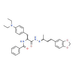 ChemSpider 2D Image | N-(3-{2-[4-(1,3-Benzodioxol-5-yl)-3-buten-2-ylidene]hydrazino}-1-[4-(diethylamino)phenyl]-3-oxo-1-propen-2-yl)benzamide | C31H32N4O4