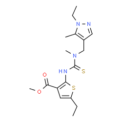 ChemSpider 2D Image | Methyl 5-ethyl-2-({[(1-ethyl-5-methyl-1H-pyrazol-4-yl)methyl](methyl)carbamothioyl}amino)-3-thiophenecarboxylate | C17H24N4O2S2