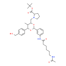 ChemSpider 2D Image | 2-Methyl-2-propanyl 1-[(2-{3-[(6-acetamidohexanoyl)amino]phenyl}-6-[4-(hydroxymethyl)phenyl]-5-methyl-1,3-dioxan-4-yl)methyl]prolinate | C36H51N3O7