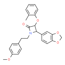 ChemSpider 2D Image | 4-(1,3-Benzodioxol-5-yl)-1-[2-(4-methoxyphenyl)ethyl]-3-(2-methylphenoxy)-2-azetidinone | C26H25NO5