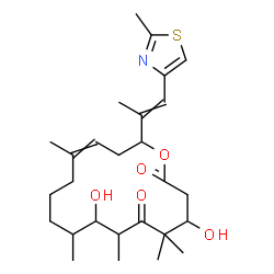 ChemSpider 2D Image | 4,8-Dihydroxy-5,5,7,9,13-pentamethyl-16-[1-(2-methyl-1,3-thiazol-4-yl)-1-propen-2-yl]oxacyclohexadec-13-ene-2,6-dione | C27H41NO5S