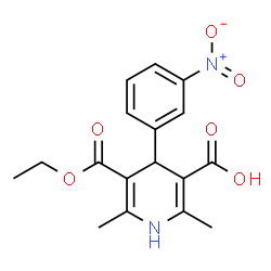 ChemSpider 2D Image | 3-Ethyl 1,4-dihydro-2,6-dimethyl-4-(3-nitrophenyl)-3,5-pyridinedicarboxylate | C17H18N2O6