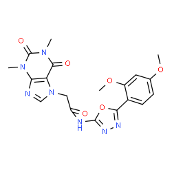 ChemSpider 2D Image | N-[5-(2,4-Dimethoxyphenyl)-1,3,4-oxadiazol-2-yl]-2-(1,3-dimethyl-2,6-dioxo-1,2,3,6-tetrahydro-7H-purin-7-yl)acetamide | C19H19N7O6