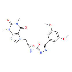 ChemSpider 2D Image | N-[5-(3,5-Dimethoxyphenyl)-1,3,4-oxadiazol-2-yl]-2-(1,3-dimethyl-2,6-dioxo-1,2,3,6-tetrahydro-7H-purin-7-yl)acetamide | C19H19N7O6