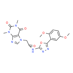 ChemSpider 2D Image | N-[5-(2,5-Dimethoxyphenyl)-1,3,4-oxadiazol-2-yl]-2-(1,3-dimethyl-2,6-dioxo-1,2,3,6-tetrahydro-7H-purin-7-yl)acetamide | C19H19N7O6
