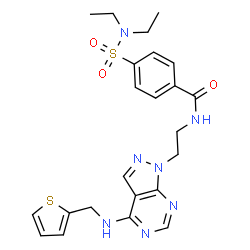ChemSpider 2D Image | 4-(Diethylsulfamoyl)-N-(2-{4-[(2-thienylmethyl)amino]-1H-pyrazolo[3,4-d]pyrimidin-1-yl}ethyl)benzamide | C23H27N7O3S2