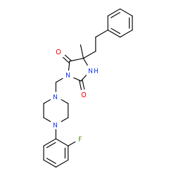 ChemSpider 2D Image | 3-{[4-(2-Fluorophenyl)-1-piperazinyl]methyl}-5-methyl-5-(2-phenylethyl)-2,4-imidazolidinedione | C23H27FN4O2