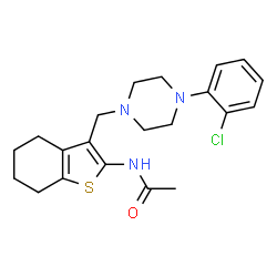 ChemSpider 2D Image | N-(3-{[4-(2-Chlorophenyl)-1-piperazinyl]methyl}-4,5,6,7-tetrahydro-1-benzothiophen-2-yl)acetamide | C21H26ClN3OS
