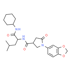 ChemSpider 2D Image | N~2~-{[1-(1,3-Benzodioxol-5-yl)-5-oxo-3-pyrrolidinyl]carbonyl}-N-cyclohexylleucinamide | C24H33N3O5