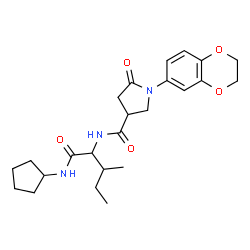ChemSpider 2D Image | N-Cyclopentyl-N~2~-{[1-(2,3-dihydro-1,4-benzodioxin-6-yl)-5-oxo-3-pyrrolidinyl]carbonyl}isoleucinamide | C24H33N3O5